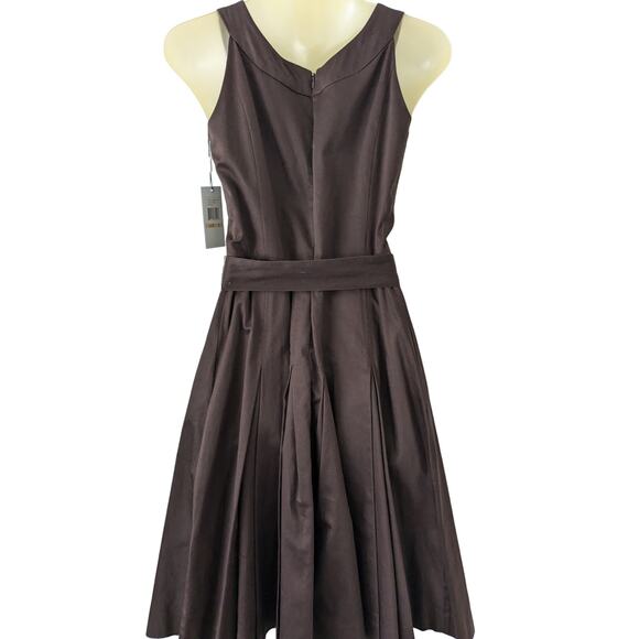 NWT Calvin Klein Sz 2 Brown Fit and Flare Pleated Dress - Picture 4 of 7